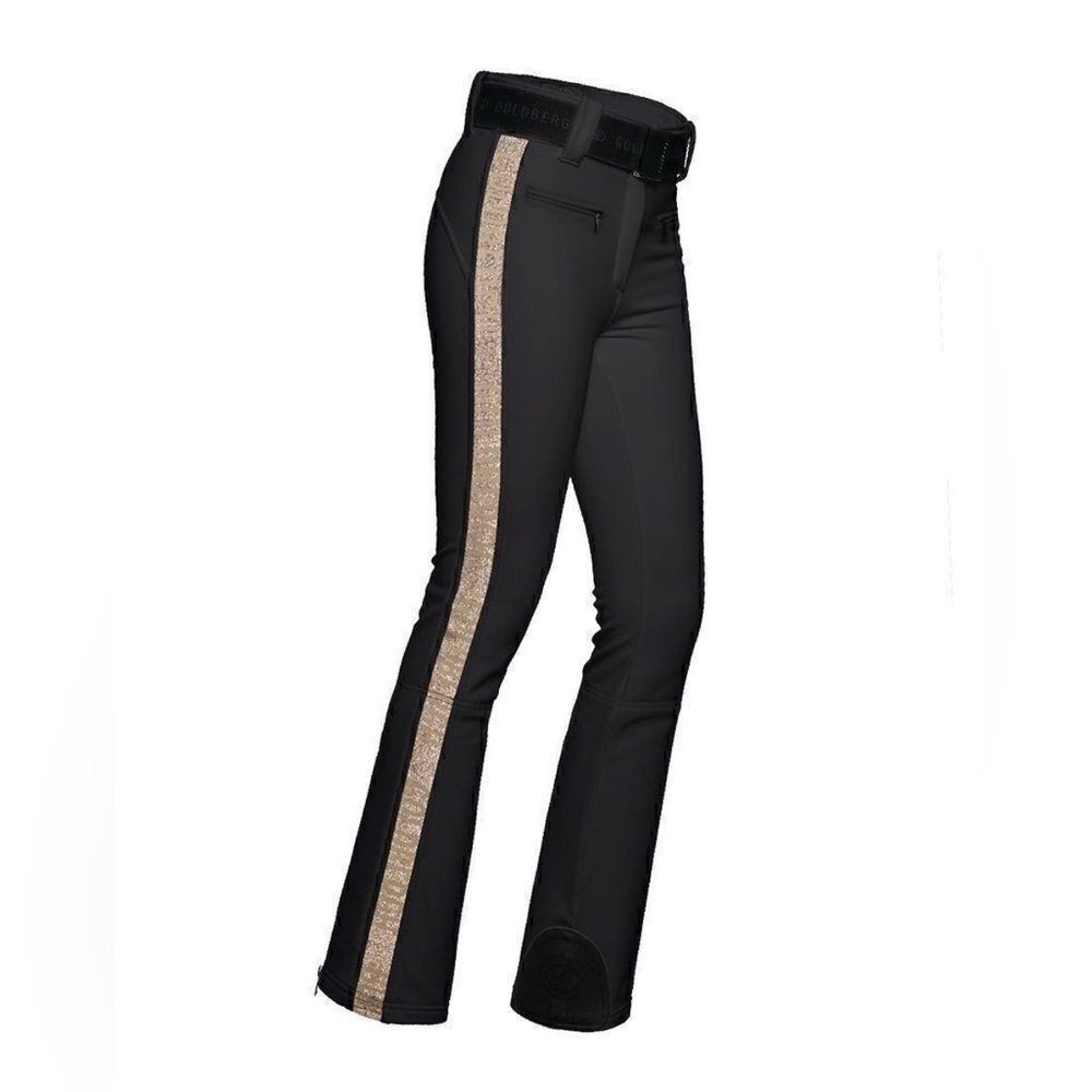 Goldbergh Edge Pippa Belted Ski Pants Black Gold Metallic Logo Waterproof US 12